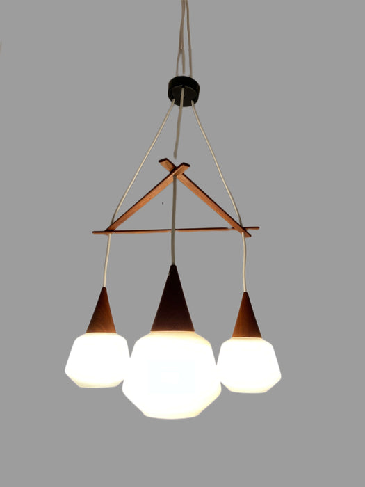Vintage Danish teak cascade pendant lamp 1960s