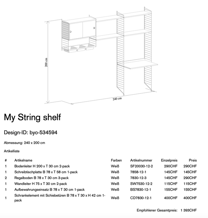 % Ausstellungsmodell String Furniture Regal weiss