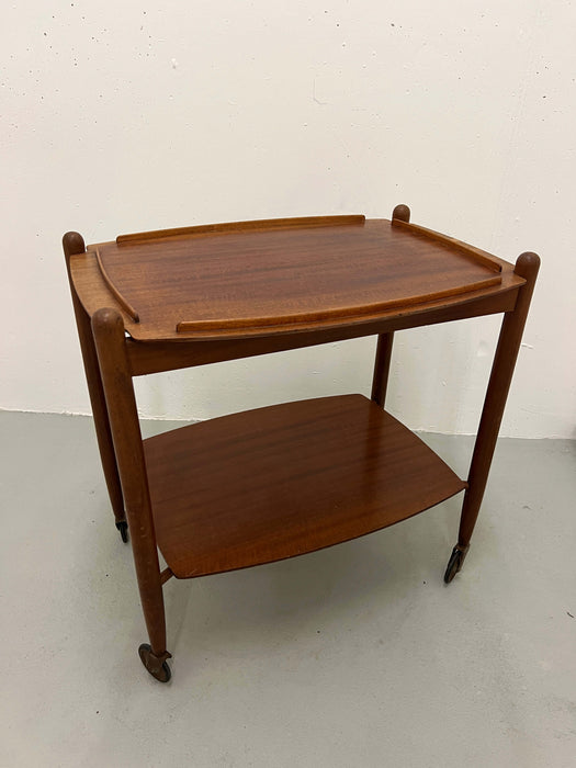 Vintage bar cart trolley teak 60s with serving plate