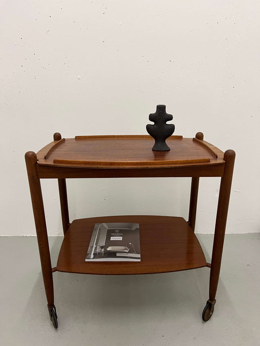 Vintage bar cart trolley teak 60s with serving plate