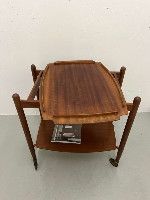 Vintage bar cart trolley teak 60s with serving plate