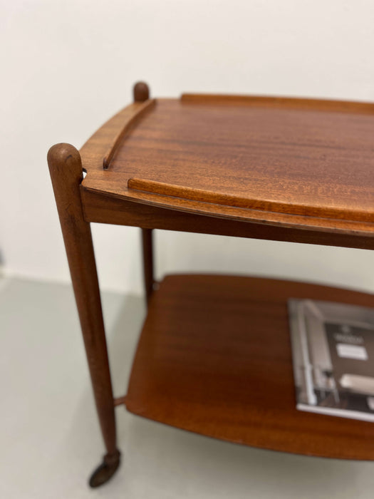 Vintage bar cart trolley teak 60s with serving plate