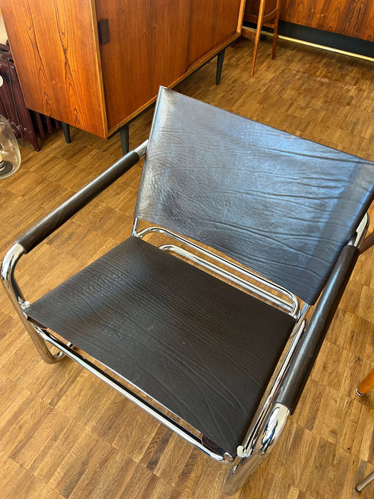Vintage Sessel Freischwinger Rondo von Pfalzberger Chromstahl Leder