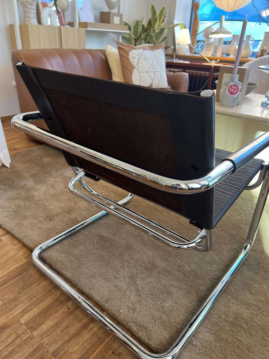 Vintage Sessel Freischwinger Rondo von Pfalzberger Chromstahl Leder