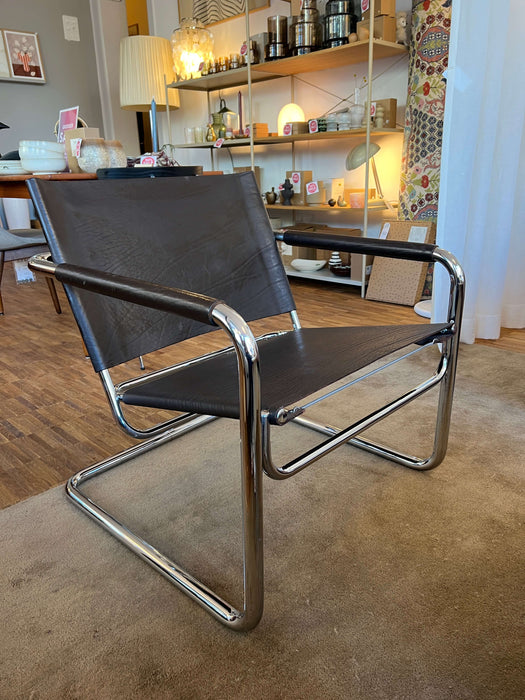 Vintage Sessel Freischwinger Rondo von Pfalzberger Chromstahl Leder