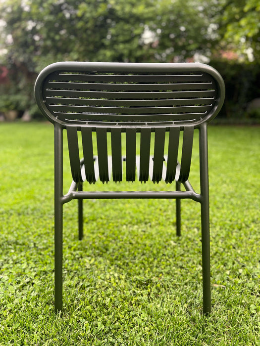 Exhibition model WEEKEND garden chair without armrest by Petite Friture bottle green 