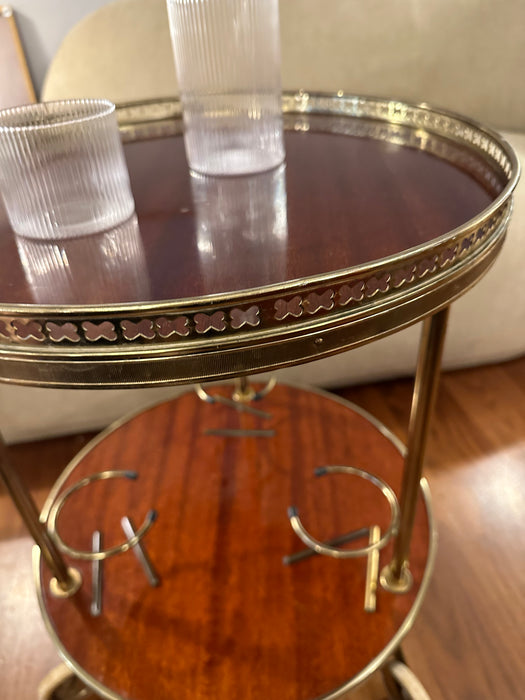Vintage bar cart round mahogany brass Italy 60s