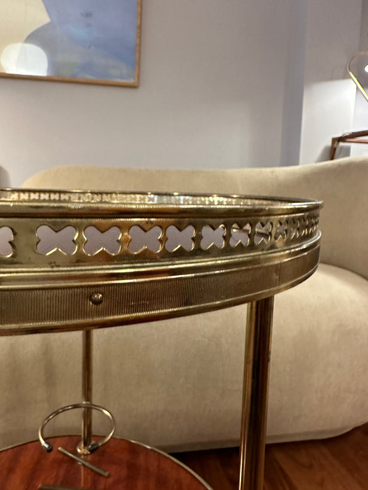 Vintage bar cart round mahogany brass Italy 60s