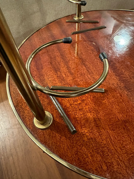 Vintage bar cart round mahogany brass Italy 60s