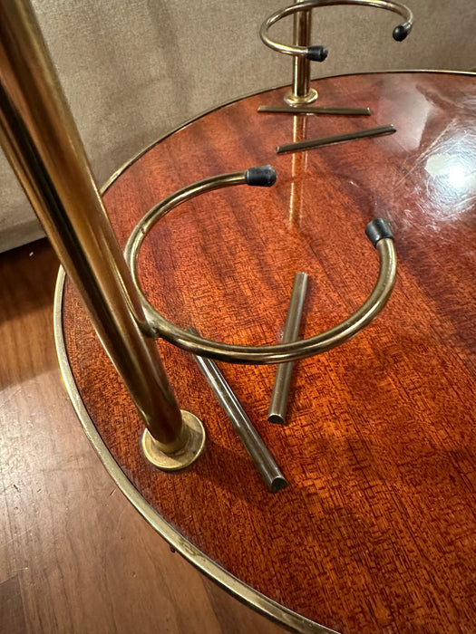 Vintage bar cart round mahogany brass Italy 60s