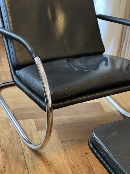 Vintage Sessel und Ottoman Bauhaus Leder Tecta D35 Lounge Chair