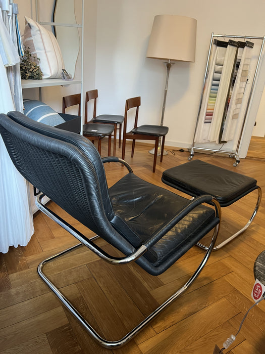 Vintage Sessel und Ottoman Bauhaus Leder Tecta D35 Lounge Chair