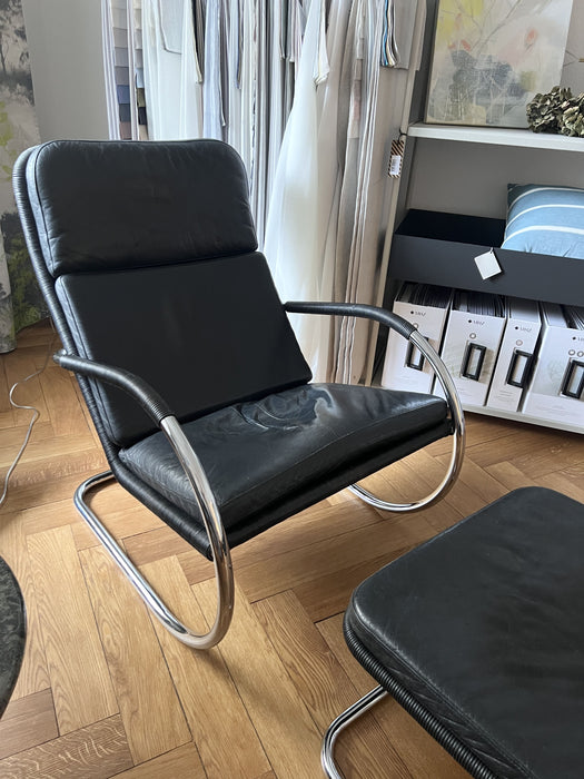 Vintage Sessel und Ottoman Bauhaus Leder Tecta D35 Lounge Chair