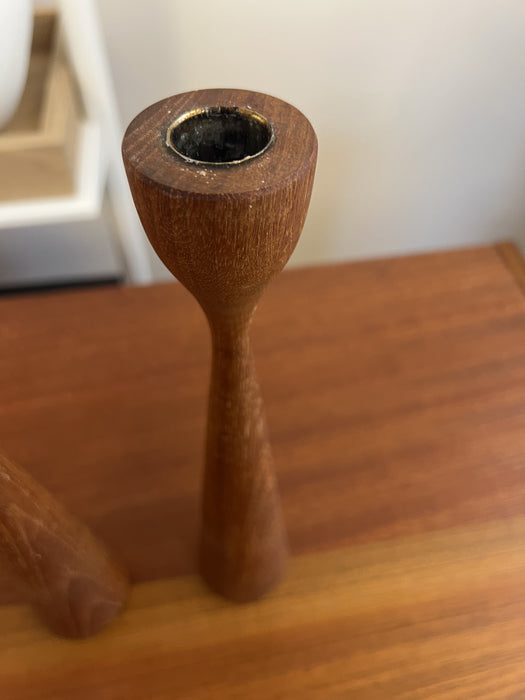 Vintage Kerzenhalter 2-er Set Teak Dänemark 60er