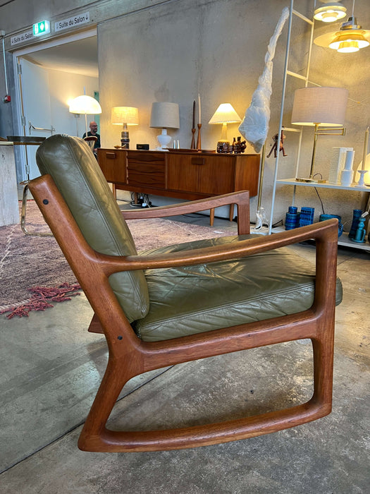 Vintage Teak Leder Rocking Easy Chair O. Wanscher für France & Son