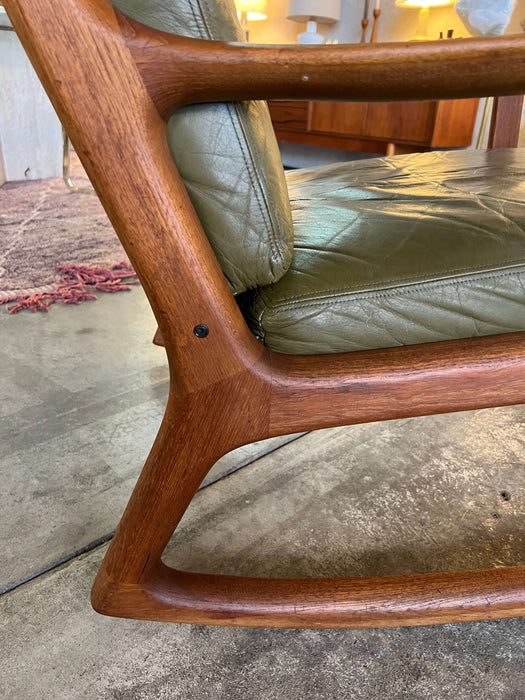 Vintage Teak Leder Rocking Easy Chair O. Wanscher für France & Son