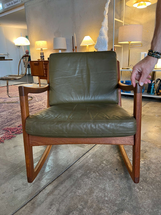 Vintage Teak Leder Rocking Easy Chair O. Wanscher für France & Son