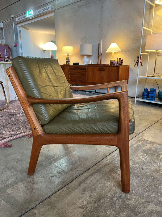 Vintage Teak Leather Rocking Easy Chair O. Wanscher for France &amp; Son 