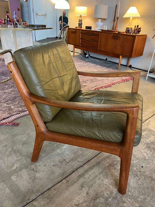 Vintage Teak Leder Rocking Easy Chair O. Wanscher für France & Son