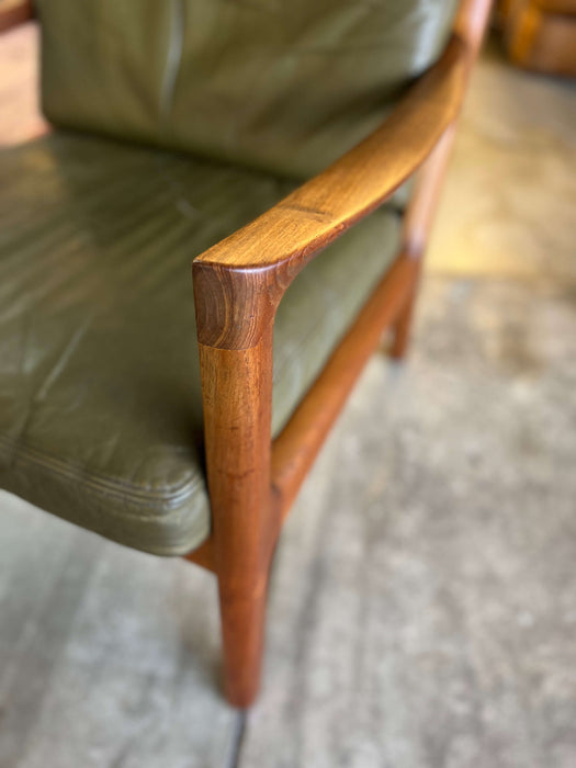 Vintage Teak Leather Rocking Easy Chair O. Wanscher for France &amp; Son 