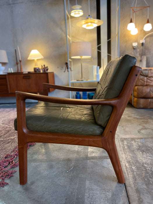 Vintage Teak Leather Rocking Easy Chair O. Wanscher for France &amp; Son 