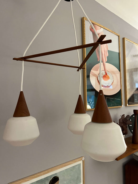 Vintage Danish teak cascade pendant lamp 1960s