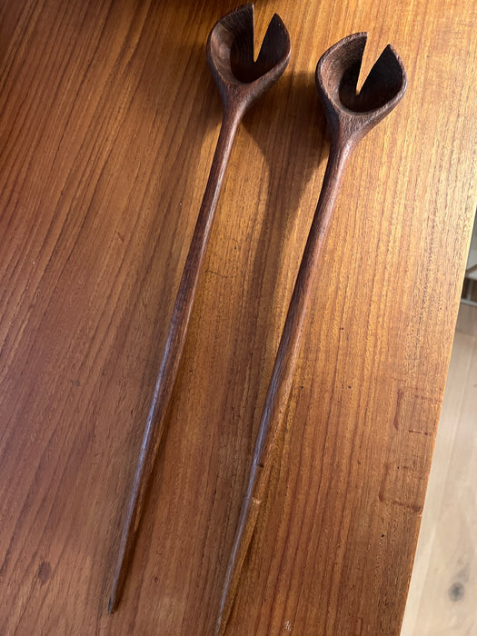 Vintage Salatset Teak 60er Schüssel und Besteck