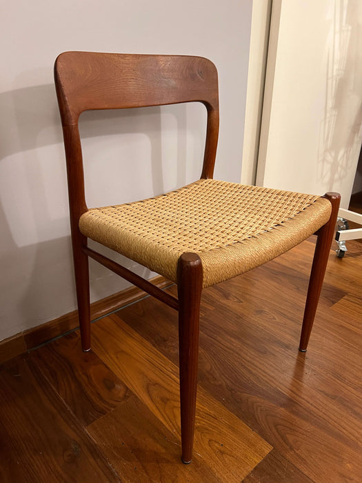 Vintage set of 4 chairs model 75 chair teak Niels O. Møller for JL Moller 1950s 