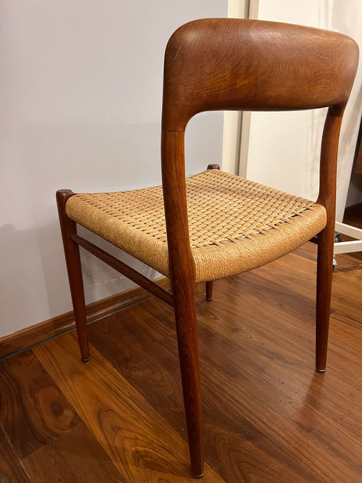 Vintage set of 4 chairs model 75 chair teak Niels O. Møller for JL Moller 1950s 