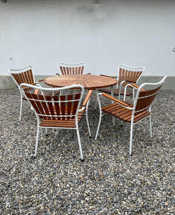 Vintage Dänisches Gartenset Tisch und Stühle Teak Metall 60er Outdoor