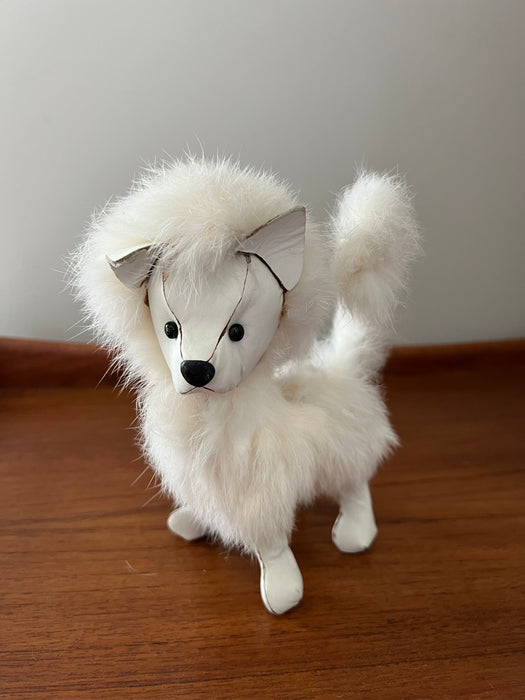 Vintage faux leather Pomeranian dog decoration 60s 70s fur
