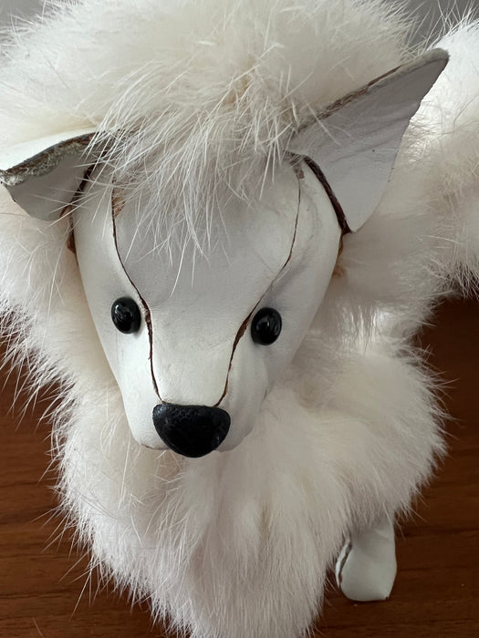 Vintage faux leather Pomeranian dog decoration 60s 70s fur