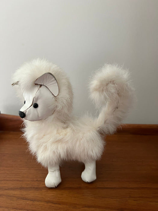 Vintage faux leather Pomeranian dog decoration 60s 70s fur