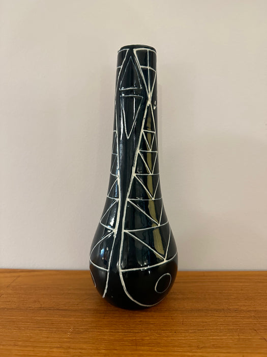 Vintage ceramic vase dark blue with patterns