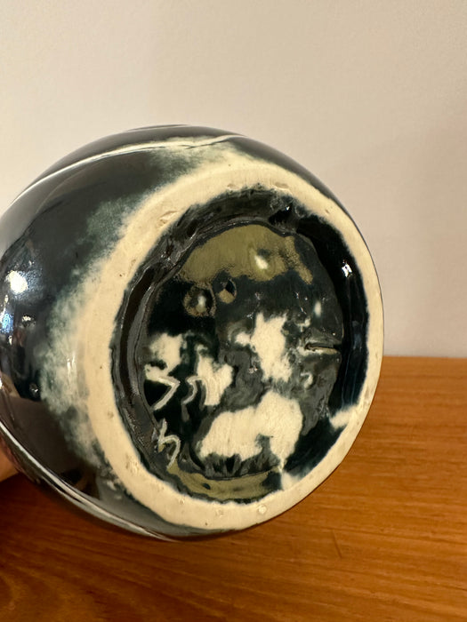 Vintage ceramic vase dark blue with patterns