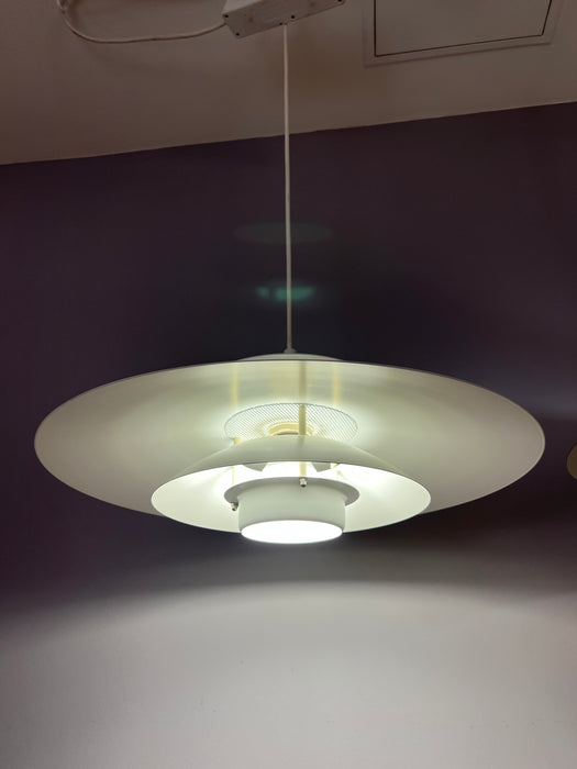 Vintage Danish pendant lamp white Kurt Wiborg Mod. Donau 70s large