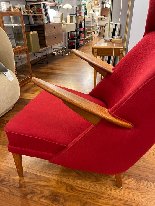 Vintage Teakholz-Sessel Rot 60er Jahre Rarität