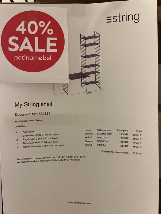 String Furniture Regal Nussbaum schwarz Ausstellungsmodell