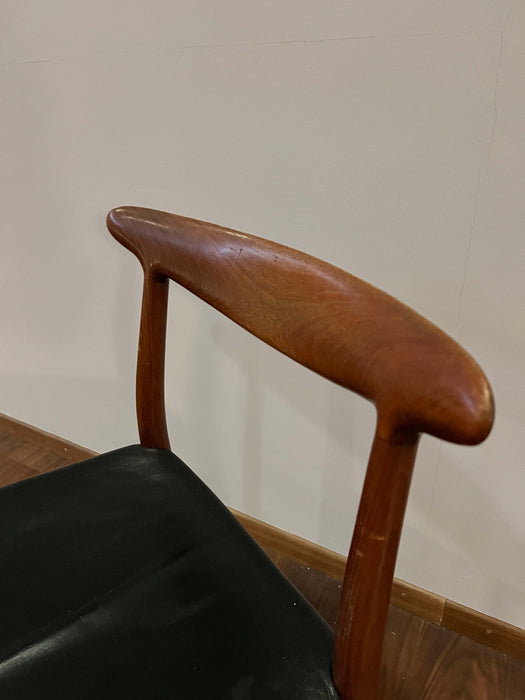 Vintage Chair Hans J. Wegner W2 CM Madsen 1960 Teak Leather Denmark Midcentury