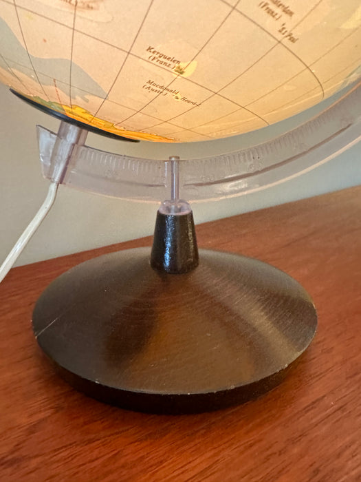 Vintage illuminated globe, globe with wooden base