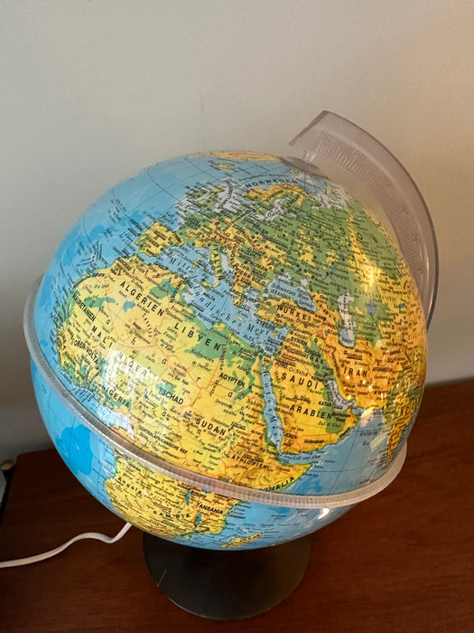 Vintage illuminated globe, globe with wooden base