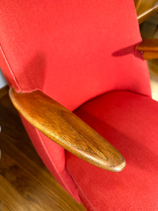 Vintage Teakholz-Sessel Rot 60er Jahre Rarität