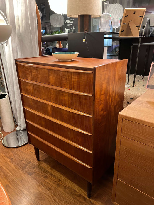 Vintage high teak chest of drawers 60s