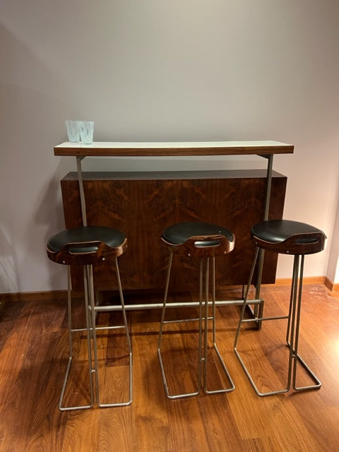Vintage bar counter and 3 matching bar stools rosewood 70s
