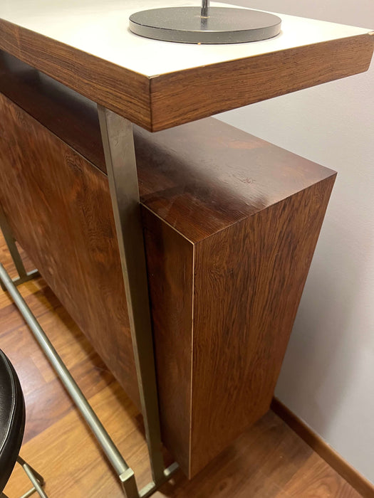 Vintage bar counter and 3 matching bar stools rosewood 70s