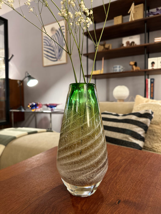 Vintage Glas Vase Böhmisches Glas grün gestreift 60er Jahre