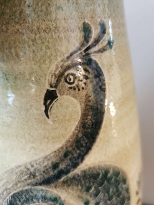 Vintage Zangger Keramik grosse Vase mit Pfau