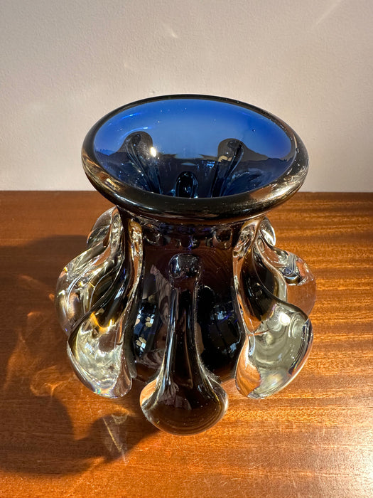 Vintage glass vase PAVEL HLAVA CZECH REPUBLIC 70S blue white