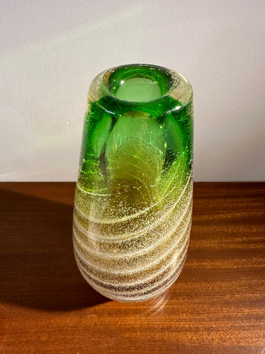 Vintage Glas Vase Böhmisches Glas grün gestreift 60er Jahre