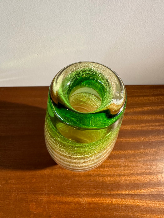 Vintage Glas Vase Böhmisches Glas grün gestreift 60er Jahre